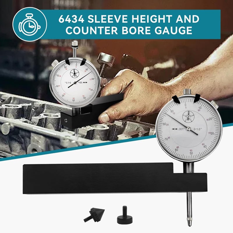 Bentolin 6434 Sleeve Height and Counter Bore Gauge for All Diesel Engines Cylinder Bore Gauge Range 0-1.00", Graduation 0.001", Reading 0-100 - Image 2